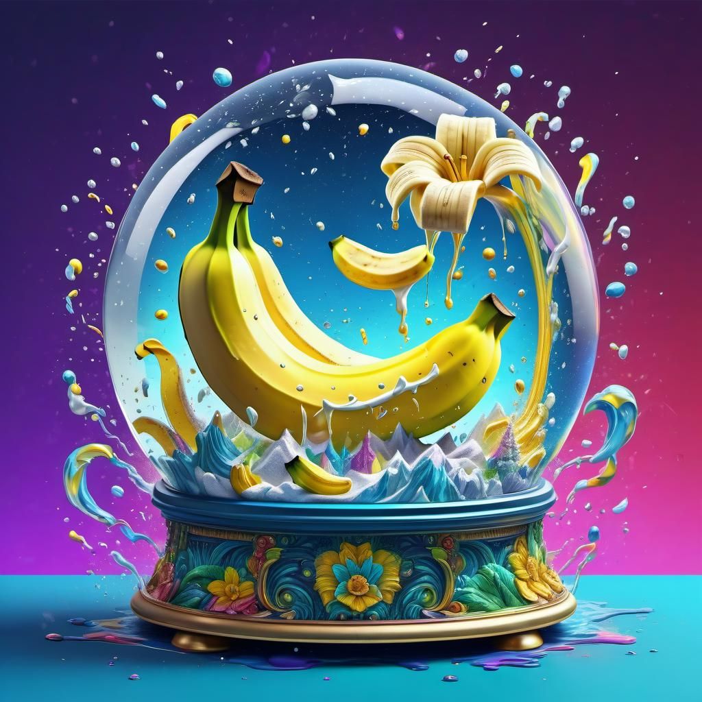 Banana in Colorful Liquid Snowglobe Splash Art