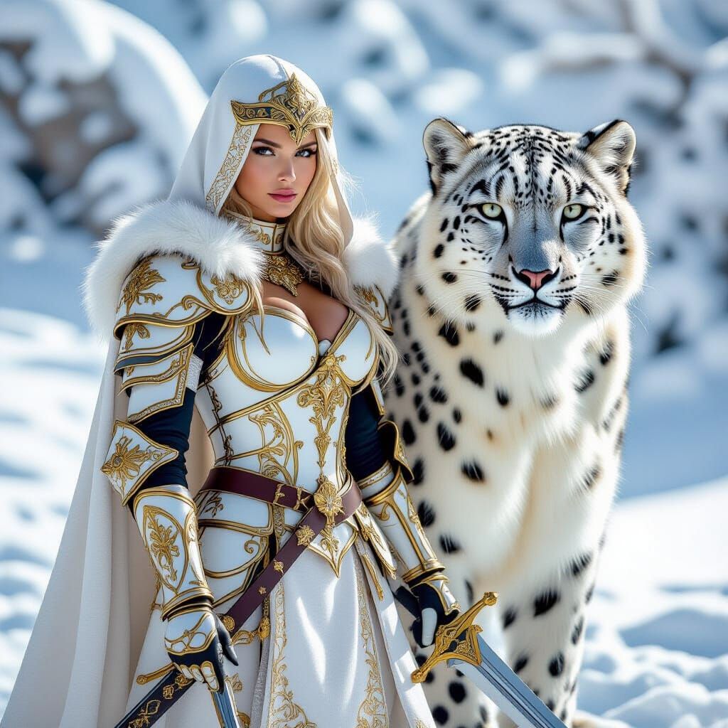 Paladin with Snow Leopard in Medieval Style