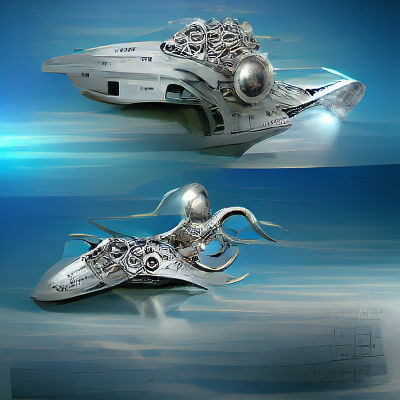 Futuristic Silver Octopus Spaceship in Sci-Fi Style