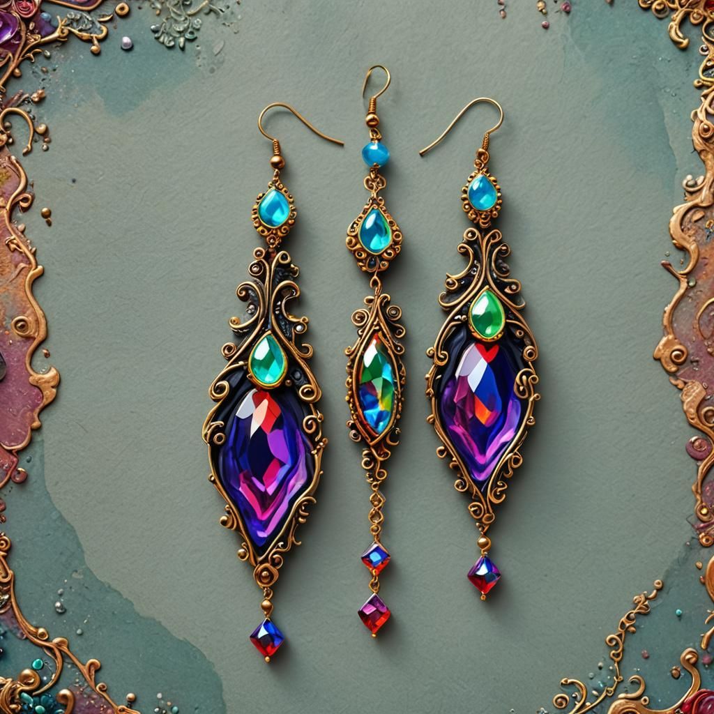 Multicolor Earrings with Acrylic Paint and Crystal Beads