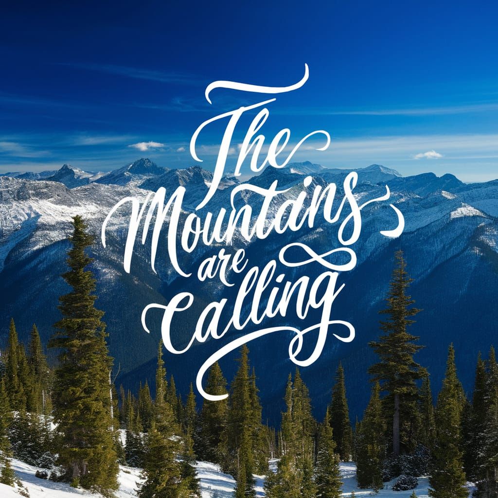Snowy Mountain Ranges with Calligraphy Quote