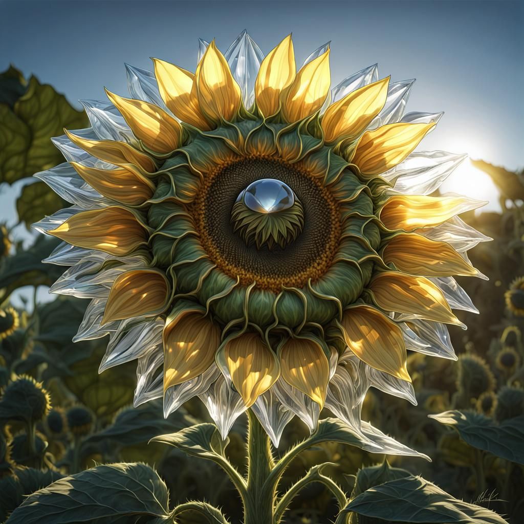 Epic Crystal Sunflower in Sci-Fi Greenhouse