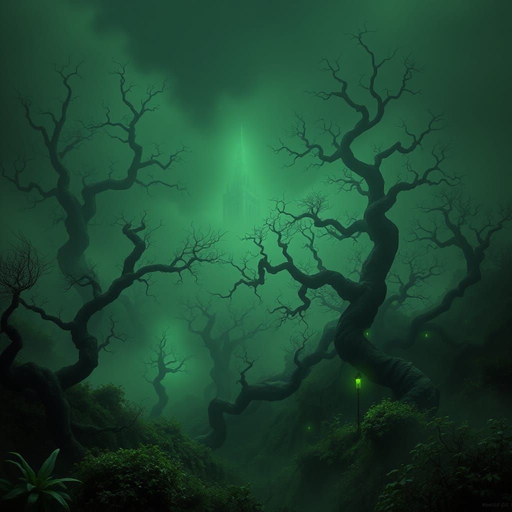 Mysterious Monochromatic Landscape of Twisted Trees and Eeri...