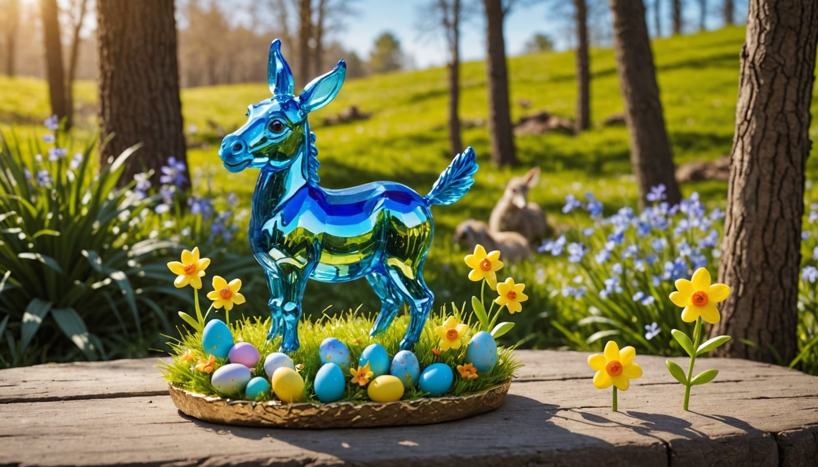Easter Donkey in Whimsical Forest Scene