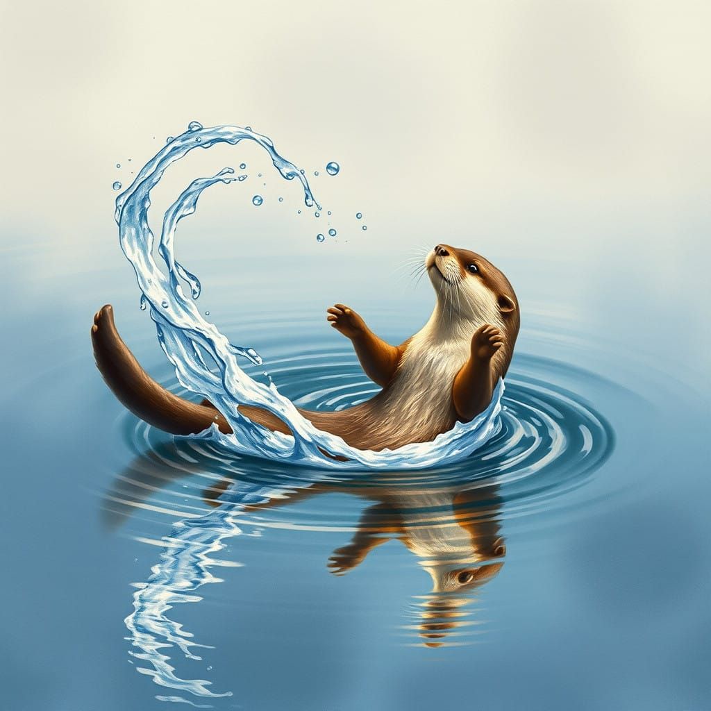 Surrealistic Otter Master of Digital Watercolor and Impressi...