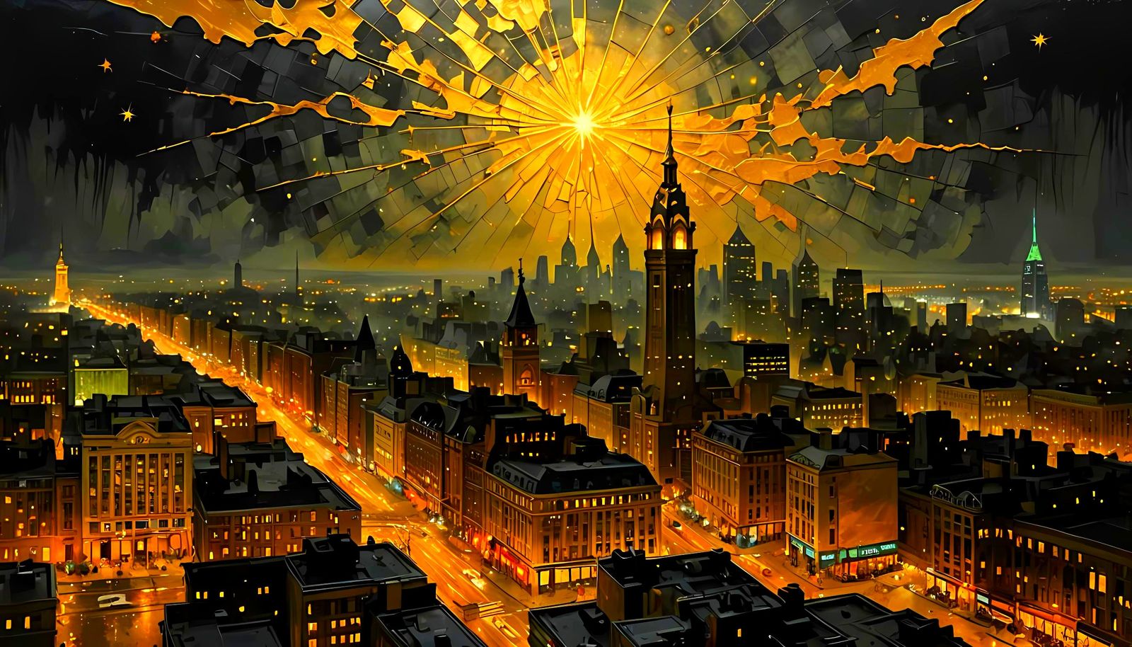 Philadelphia Nightscape in Impasto Style