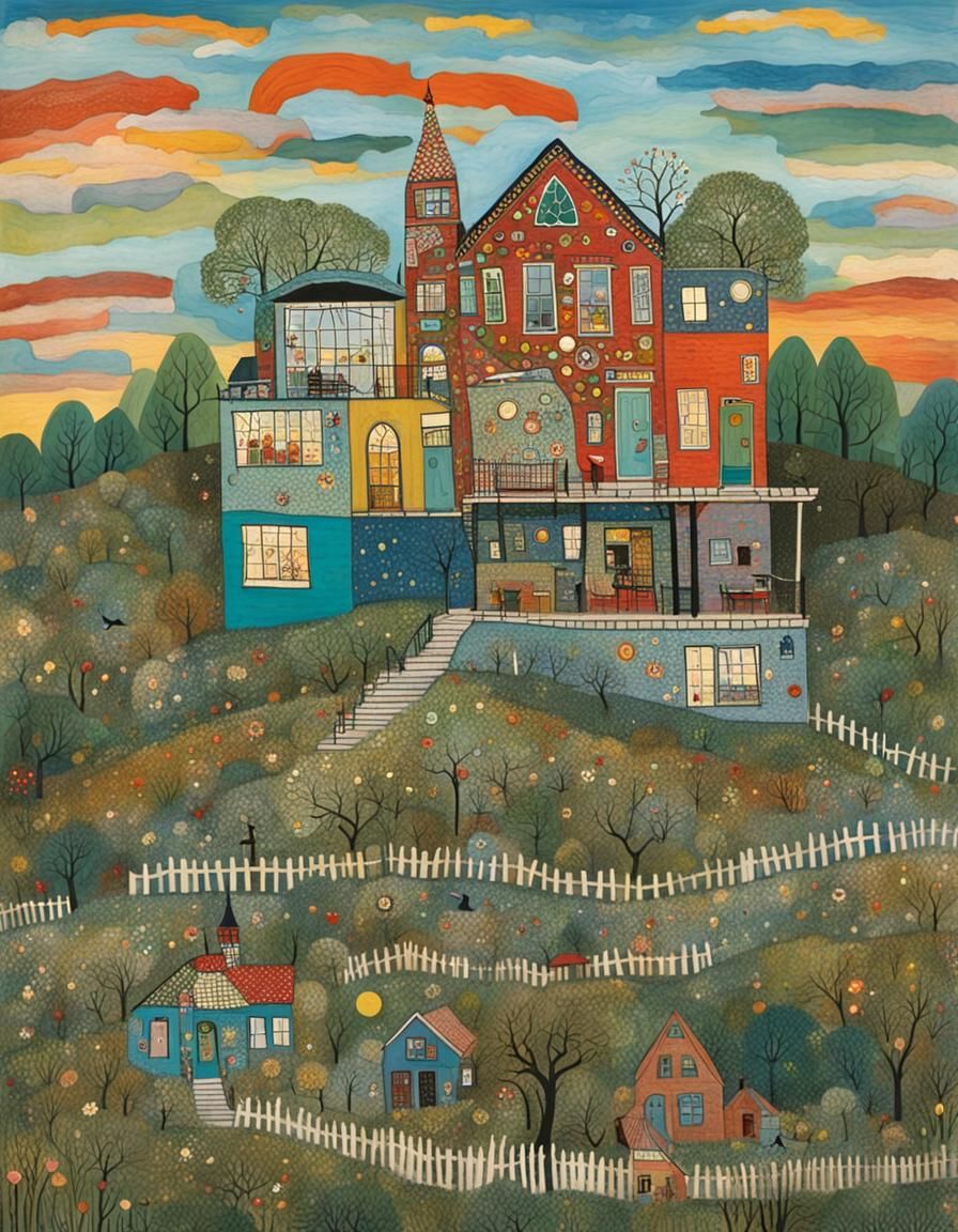 Whimsical Folk Art House on a Hill