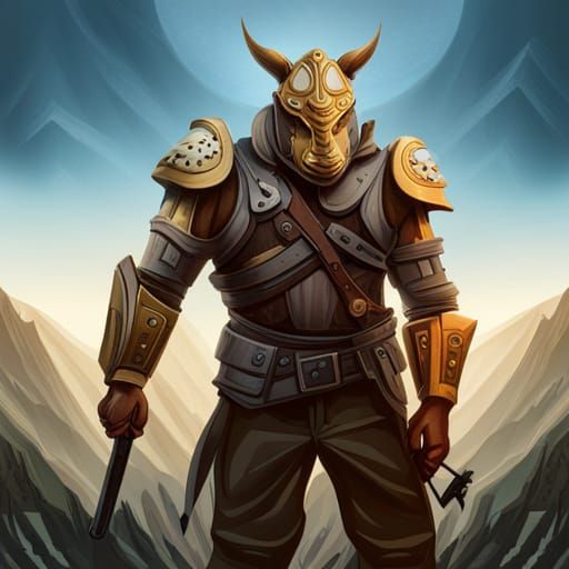 Rhino-Headed Warrior in Golden Armor
