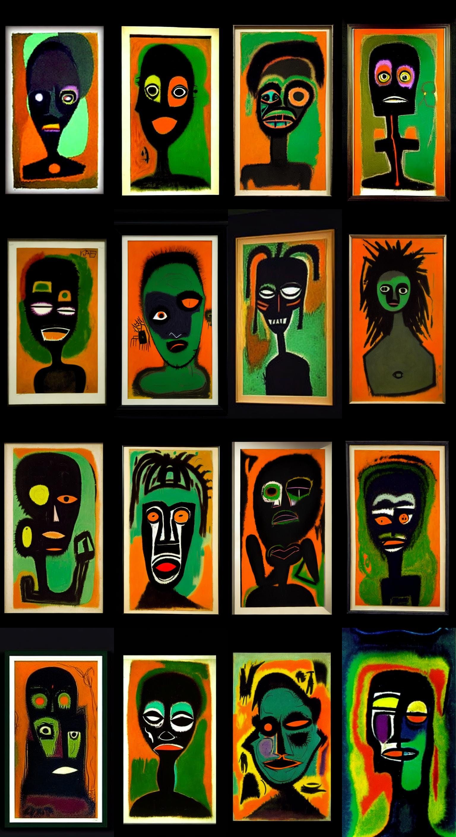 Expressionistic Portrait in Black, Green and Orange