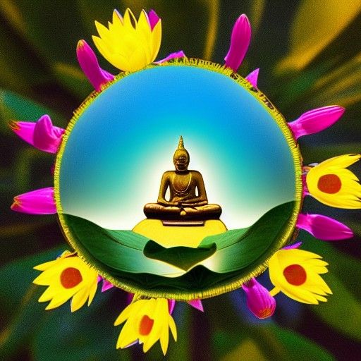 Golden Buddha in Flower of Life Sphere