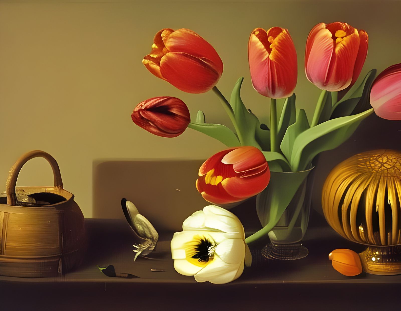Dutch old master painting of tulips.