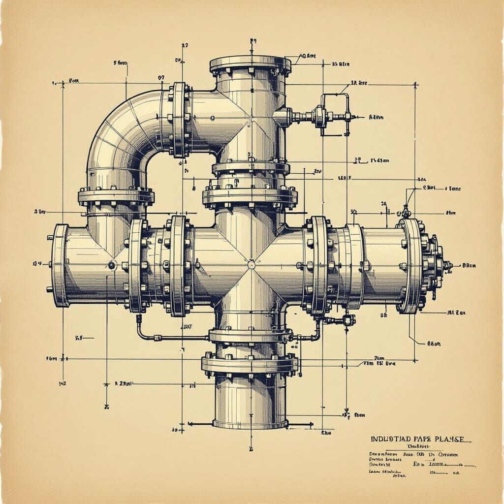 Industrial Pipe Plan Blueprint Illustration