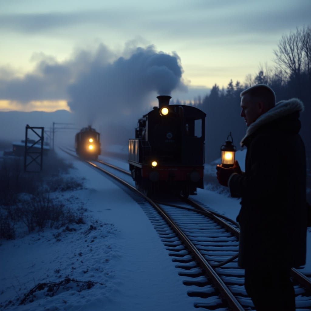 Steam Locomotive Chugs Through Snow-Covered Winter Landscape