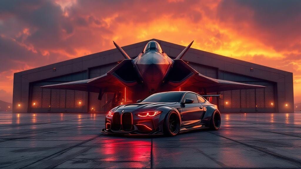 Armored BMW M3 Parked at Egyptian Airport at Sunset