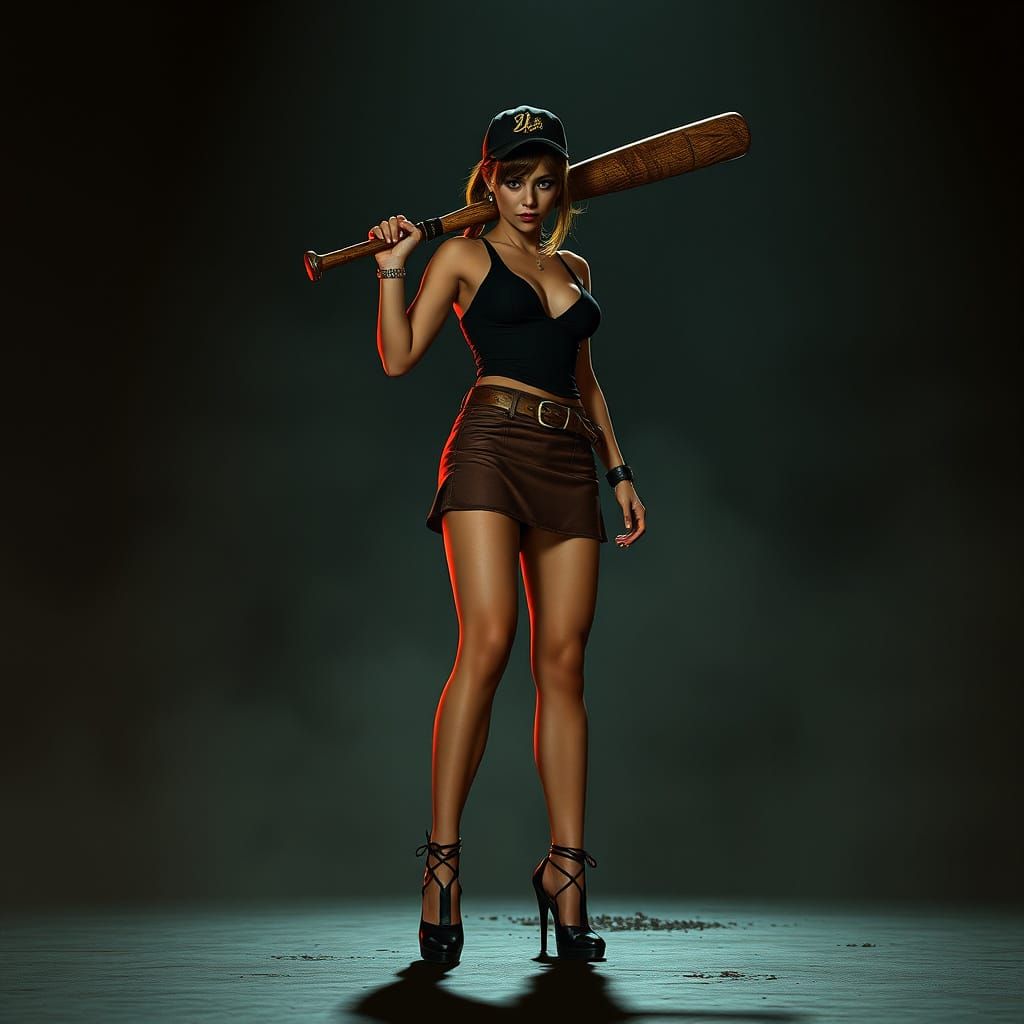 Resident Evil Heroine with Baseball Bat in Cinematic Style