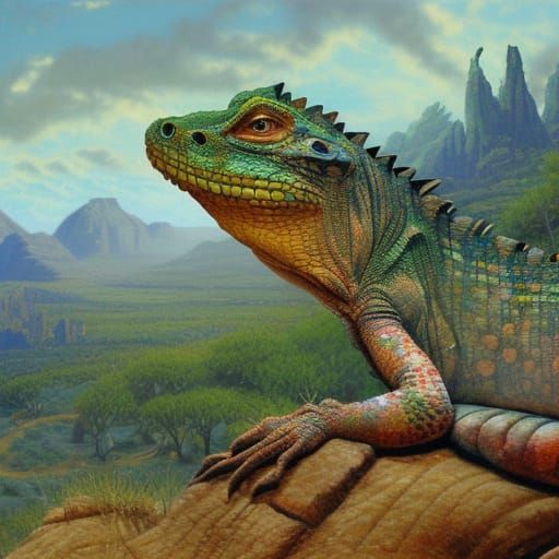 Lizard Landscape in Oil Painting Style
