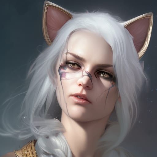 Feline Shifter Fires Bow: Detailed Fantasy Portrait