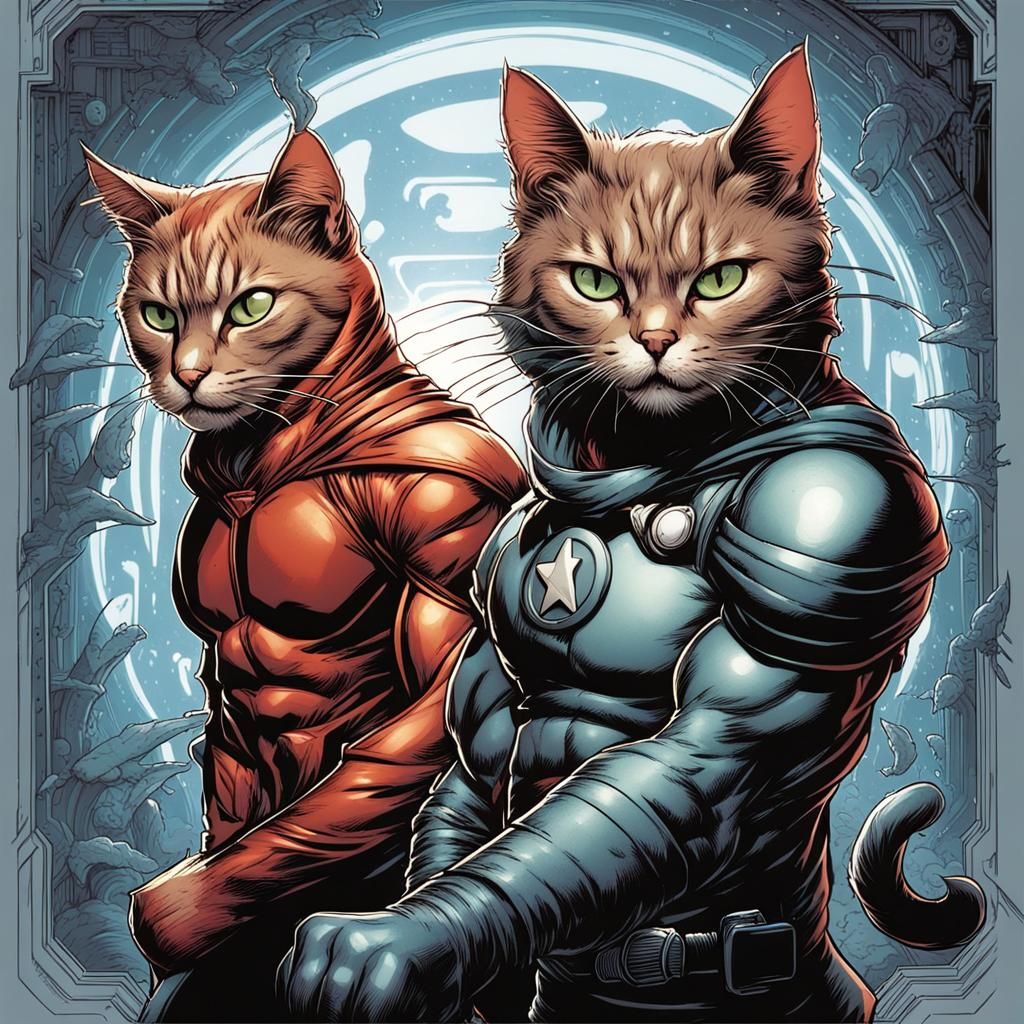 Superhero Cats in Comic Book Style