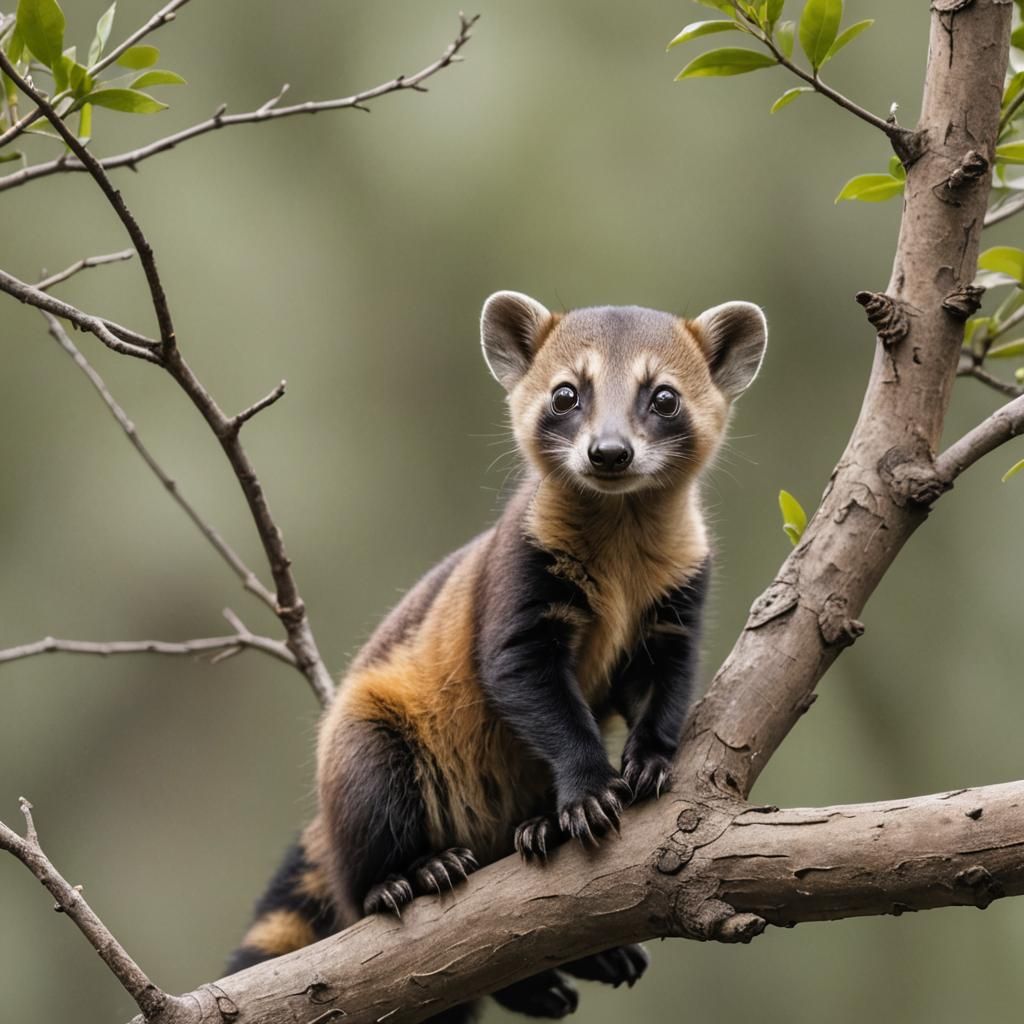 Cute Baby Ring-Tailed Coati Close-Up