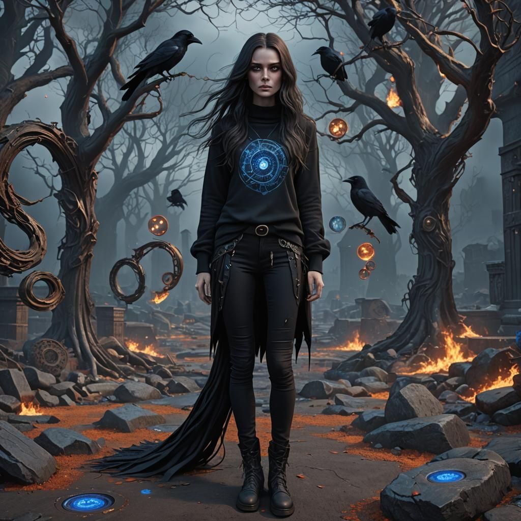 Raven-Haired Teen in a Vision of Hell