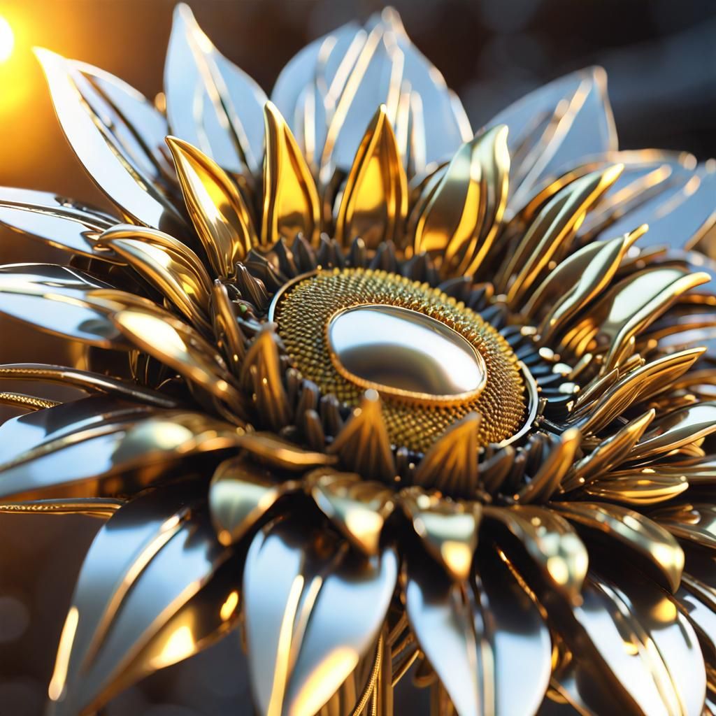 Striking Metal Sunflower with Gold Leaves