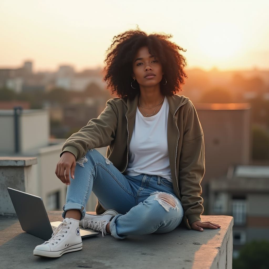 Rooftop Contemplation: A Hyperrealistic Portrait