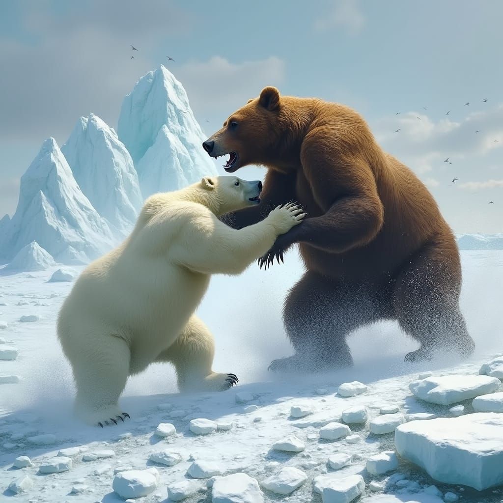 Polar Bear vs Grizzly Bear in Frozen Battle