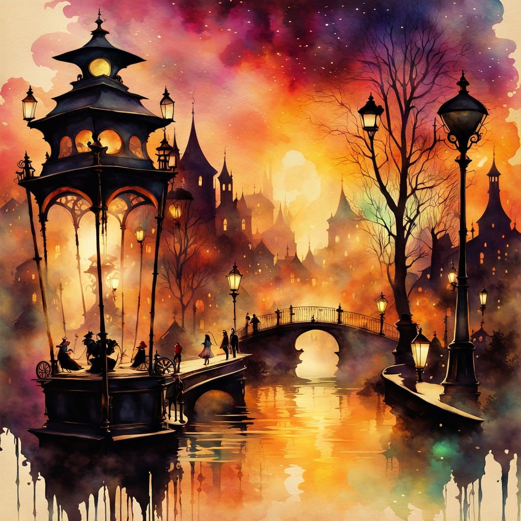 Whimsical Steampunk Landscape with Vintage Flair