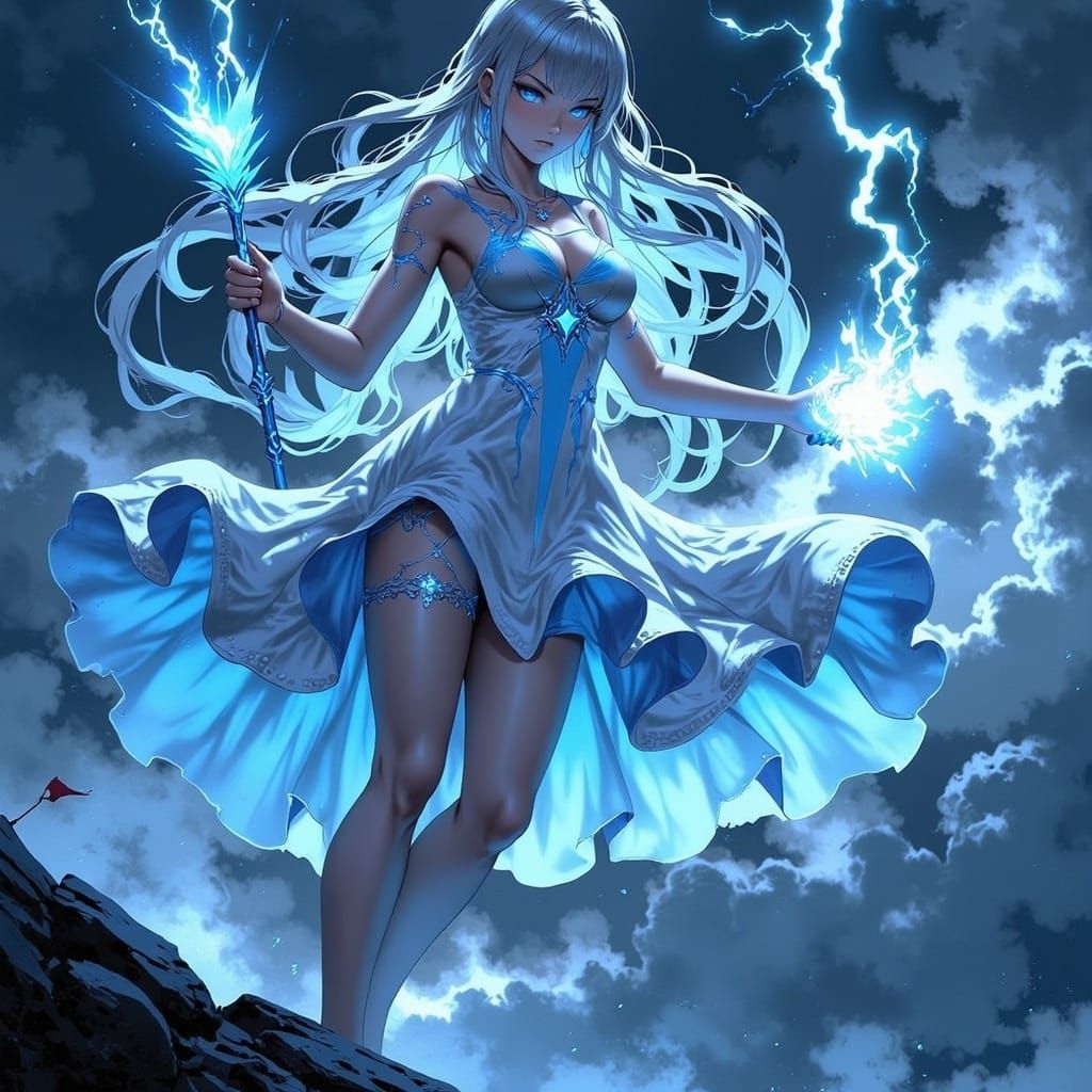 Elemental Anime Woman Commands a Storm
