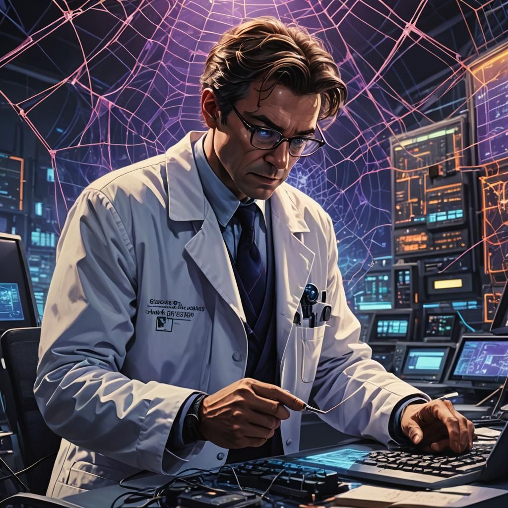 Spider Scientist Charts the Web in Cyberpunk Style