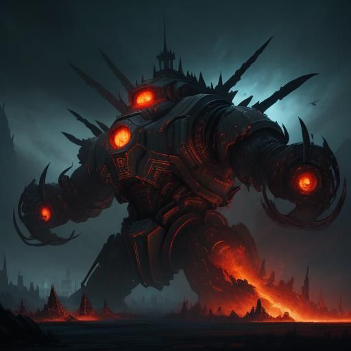 Menacing Metallic Fortress: Dark Fantasy Concept Art