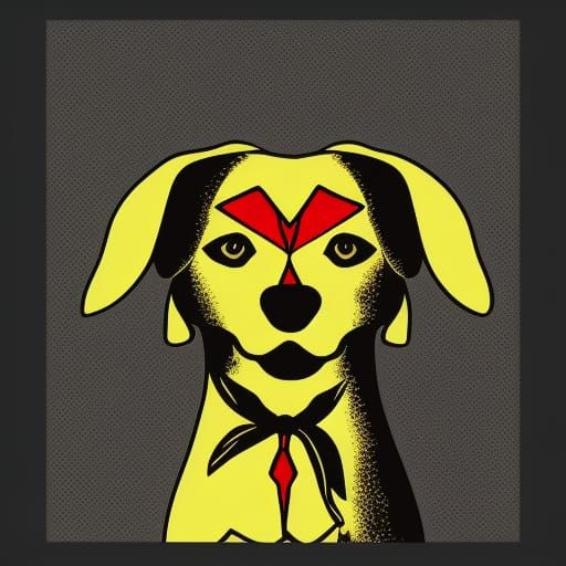 Golden Retriever with Red Eyes in Pop Art Style