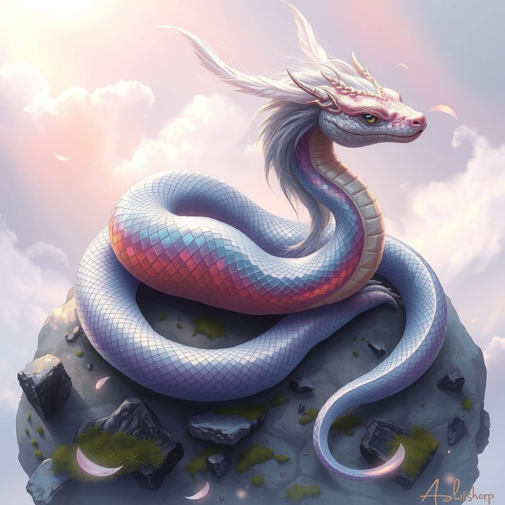 Serene Celestial Reptile in Whimsical Fantasy World