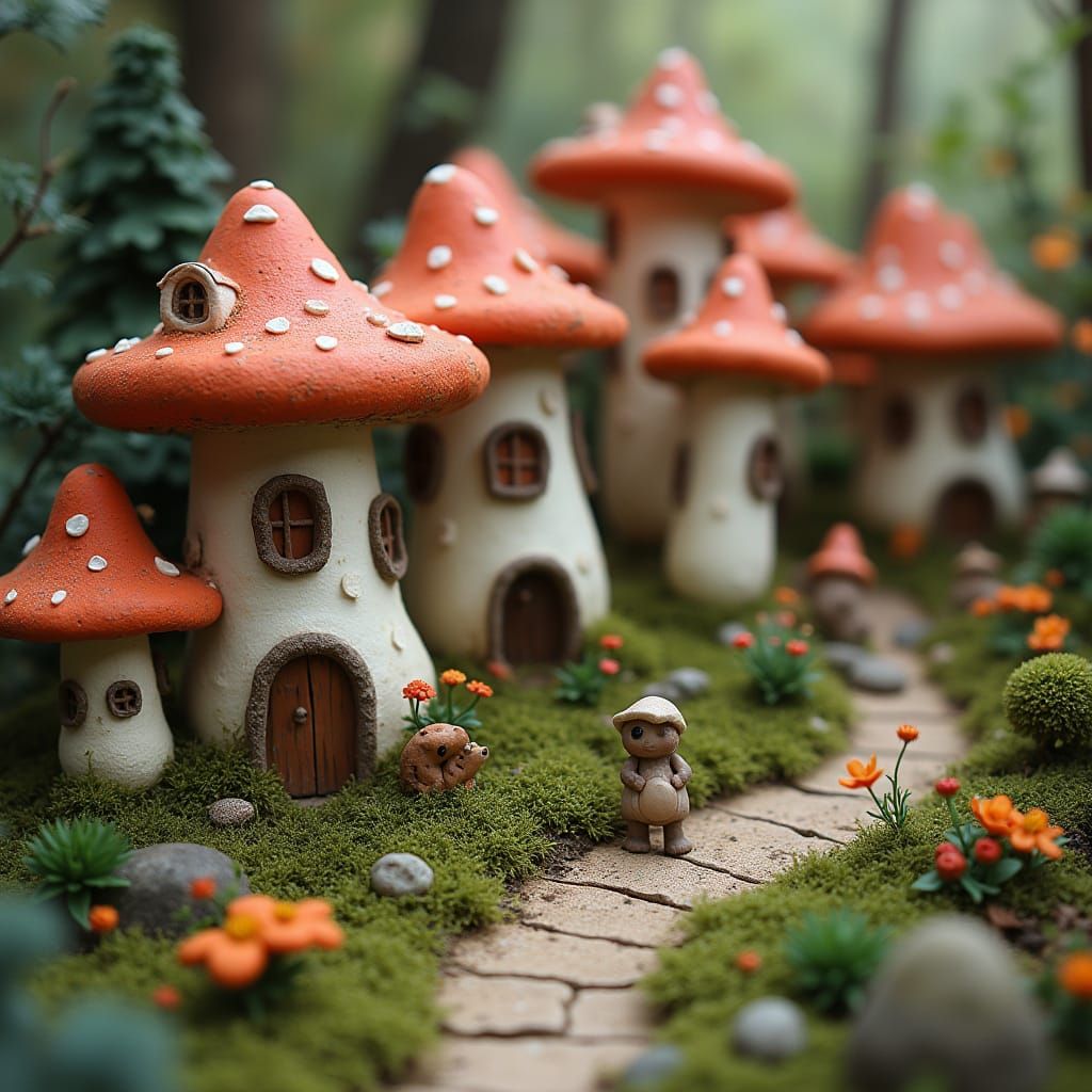 Enchanting Mushroom Village in Fairy Tale Forest