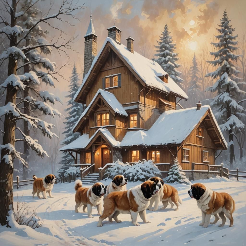 Winter Wonderland: St. Bernard Puppies in the Snow