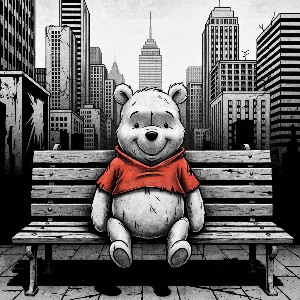 Winnie the Pooh in Cityscape, Banksy Style