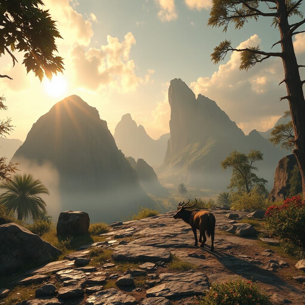 Epic 3D Game World with Majestic Wild Spirit