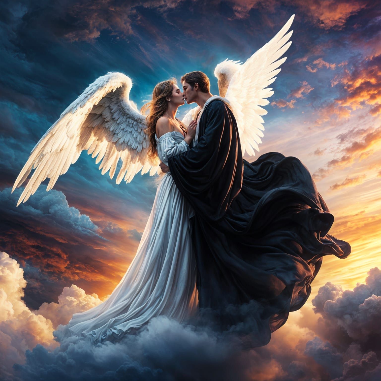Angels Kissing on a Sunset Cloud, Digital Painting