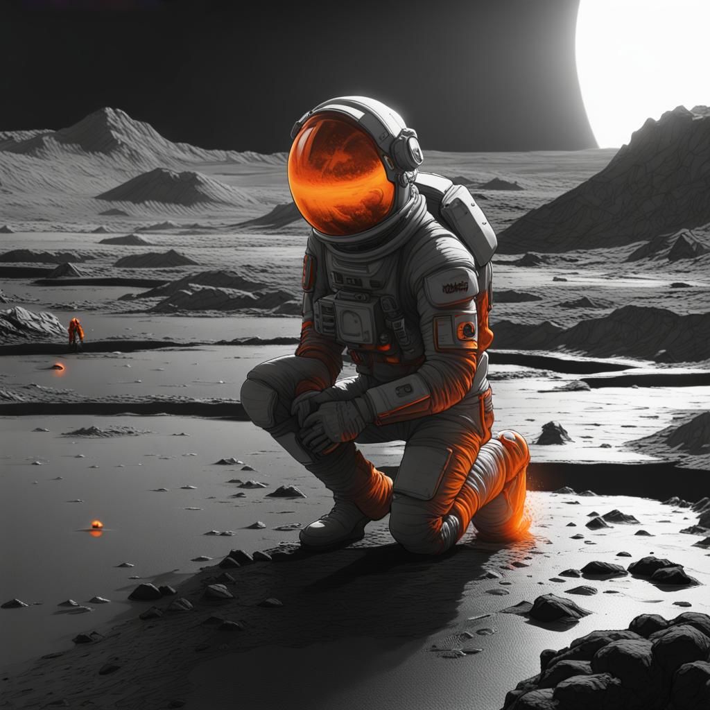 Astronaut and the Glowing Sprout: Dark Fantasy Art