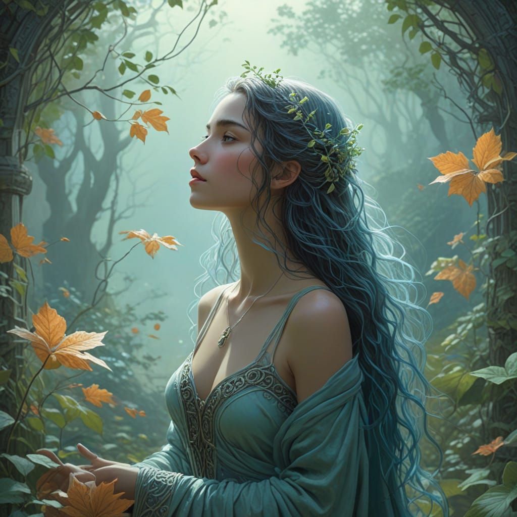 Mystical Nature Priestess in Ethereal Portal