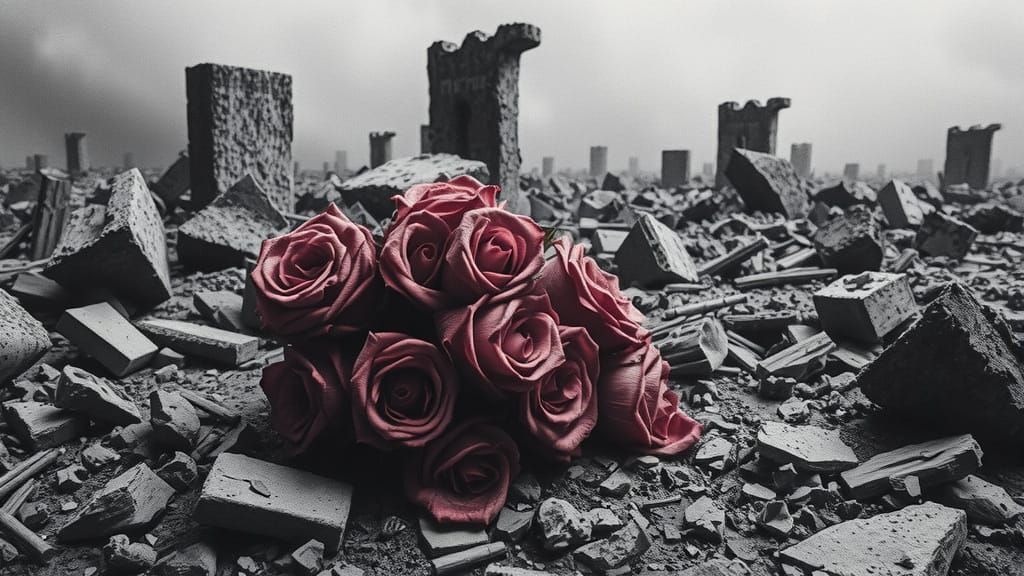 Roses on Battlefield in Dark Realism Style