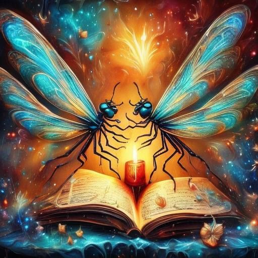 Magical Dragonfly with Book and Candle