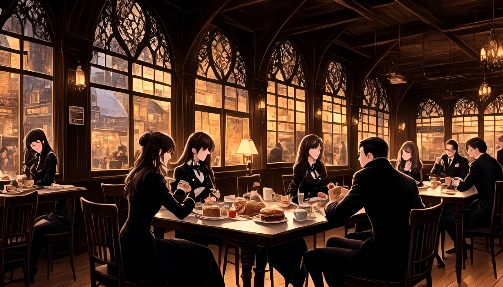 Friends at Gothic Cafe Breakfast, Dreamlike Quality