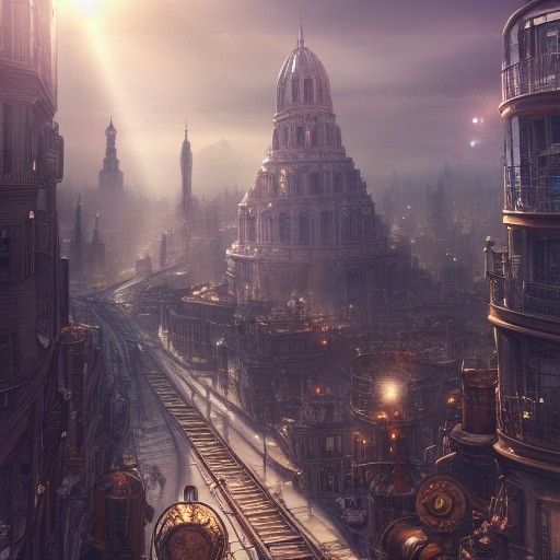 Hyperrealistic Steampunk City Landscape Concept Art