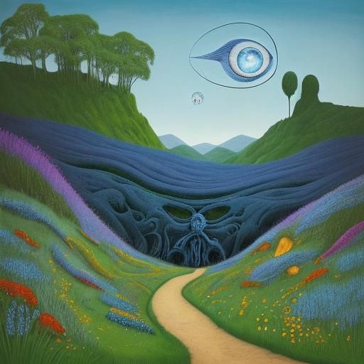 Pizza Slice Ambling Down Country Path: Surrealist Art