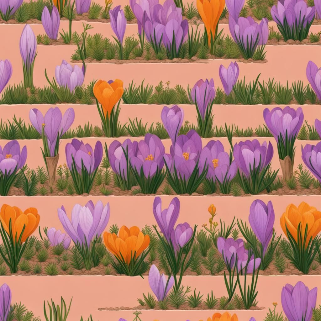 Crocus Flowers in Wes Anderson Style