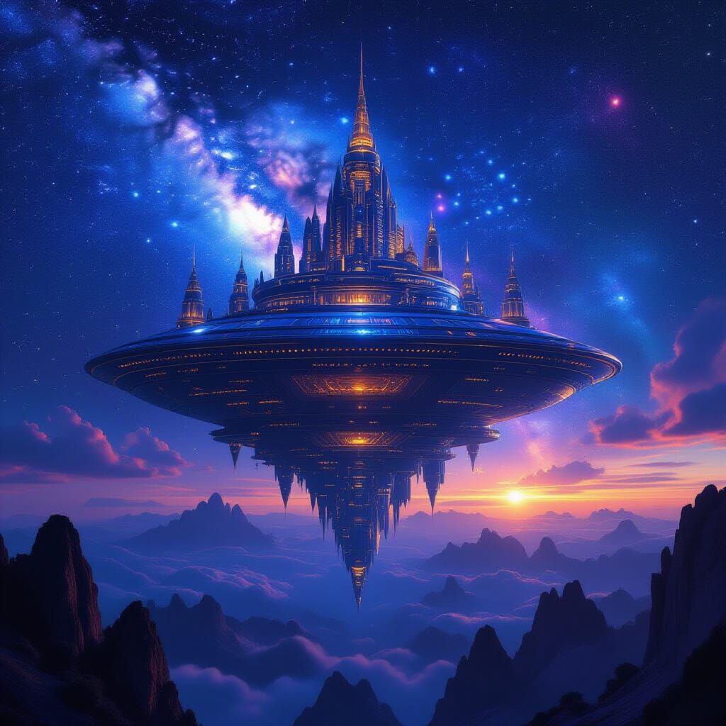 Alien Sky Palace in Vibrant Galaxy HDR Photography