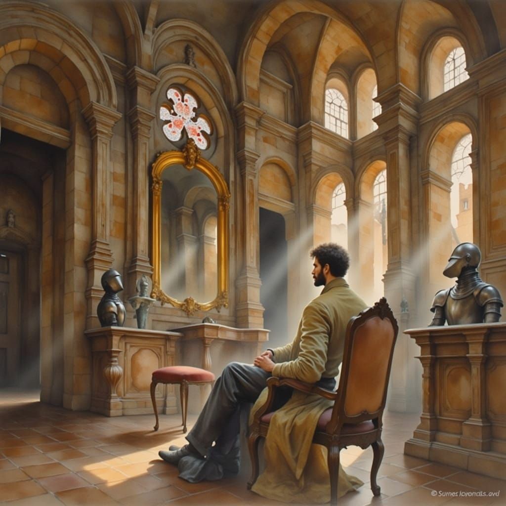 Ornate Medieval Castle Interior with Gothic Arches