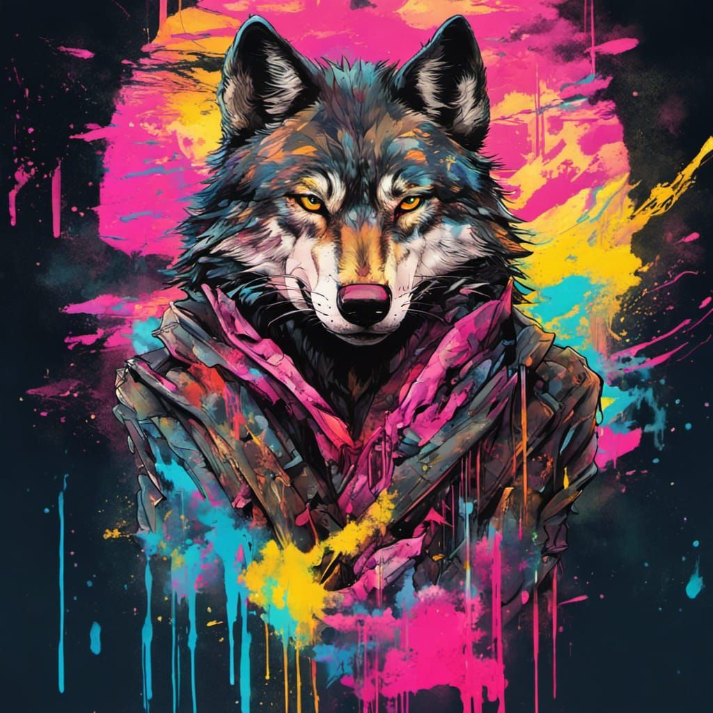 Cyberpunk Okuri Inu: Neon Graffiti Art