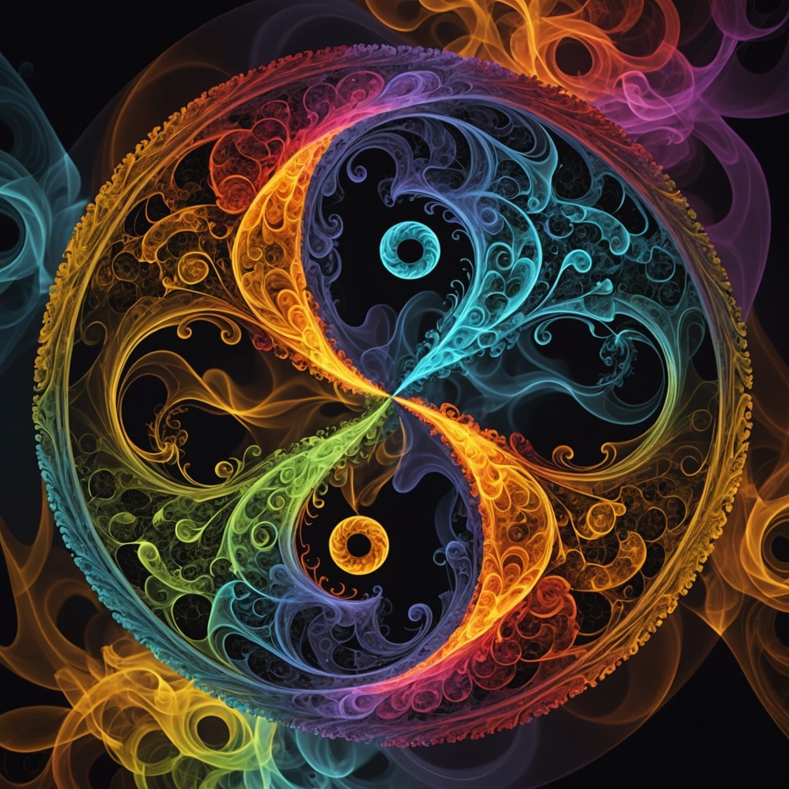 Fractal Yin Yang in Multicolored Smoke
